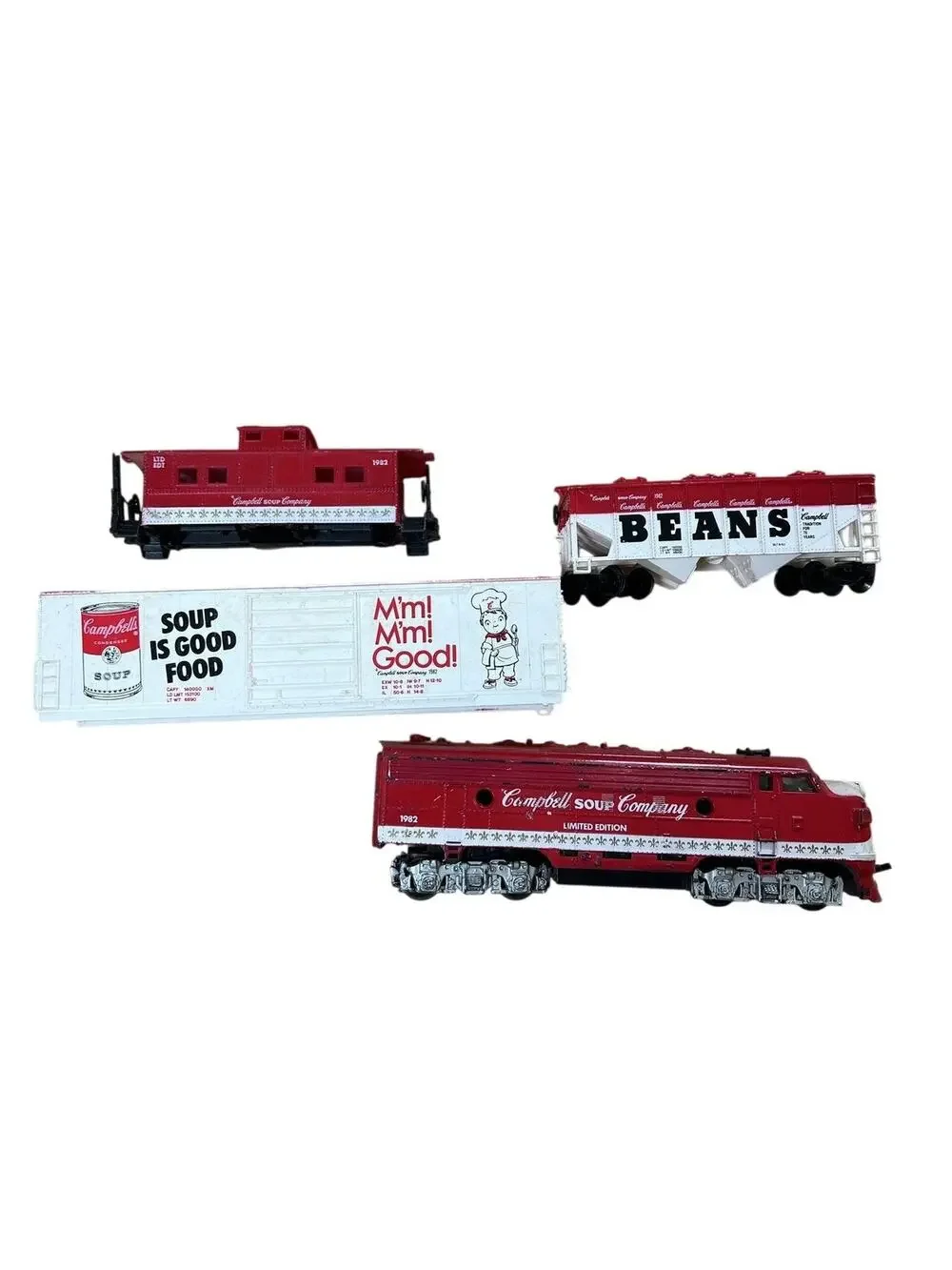 Vintage 1982 Campbell's Red Collectible Toy Train Cars Set Campbell Soup Company